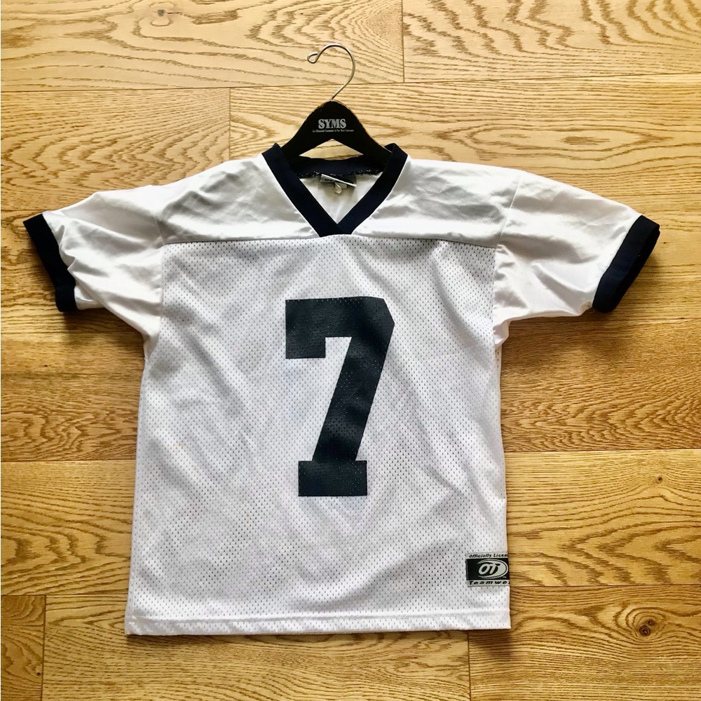 OT Sports White Navy Blue  #7 Youth Football Jersey